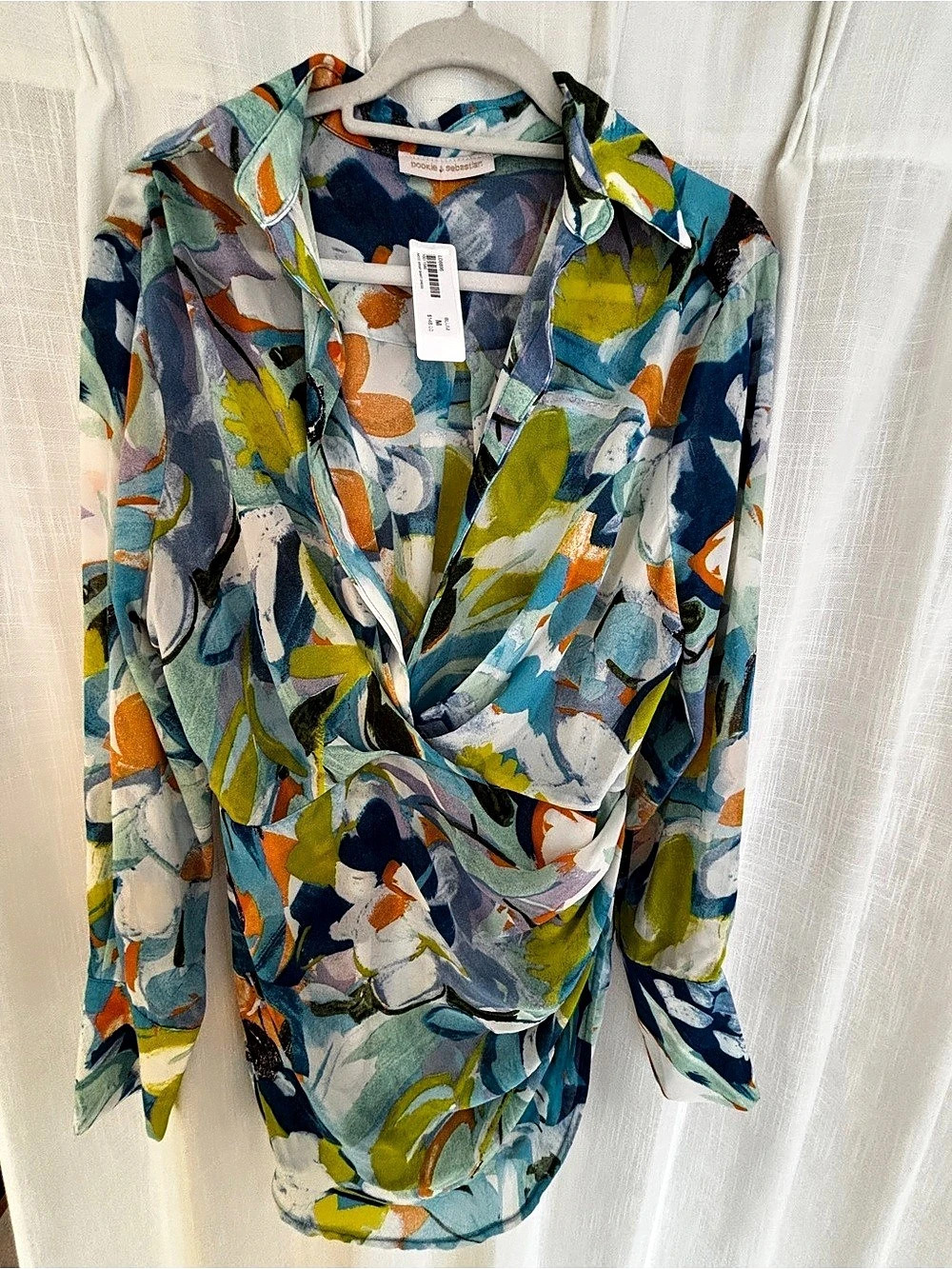 Pookie & Sebastian Abstract Print dress in Blue & Green Size Medium NWT